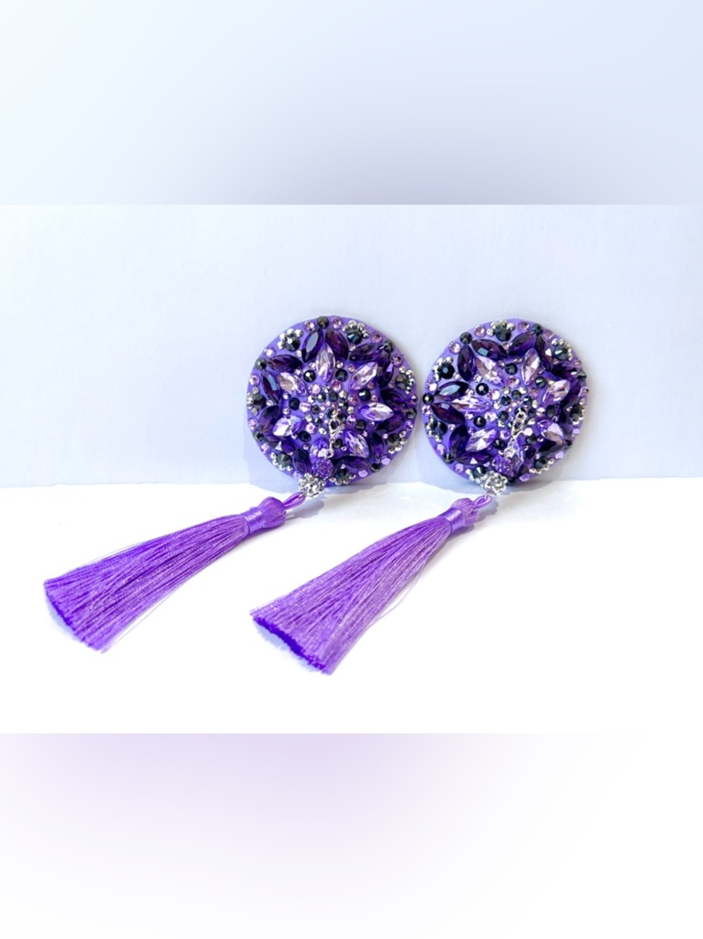 Purple Rhinestone Pasties with Remo Tassels